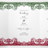 Invitation Trois Volets Mariage Élégant Fiesta Vert et Rouge (Intérieur au milieu)