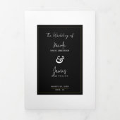 Invitation Trois Volets Mariage Élégant Minimaliste Moderne Noir Blanc Or (Page de couverture)