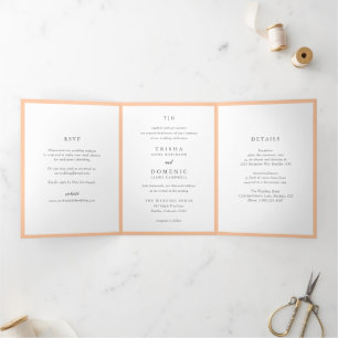 Invitation Trois Volets Mariage élégant moderne avec monogramme pêche