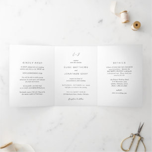 Invitation Trois Volets Mariage élégant monogramme noir et blanc