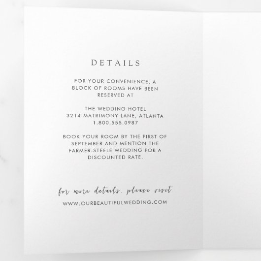 Invitation Trois Volets Mariage élégant noir et blanc intemporel (Intérieur en premier)
