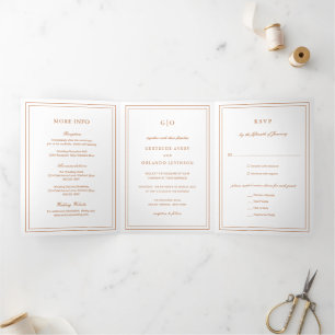 Invitation Trois Volets Mariage Élégant Orange Citrouille Classique