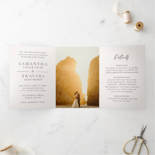 Invitation Trois Volets Mariage Élégant Traditionnel Gris
