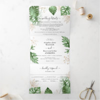 Mariage élégant tropical plage feuillage & or