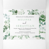 Invitation Trois Volets mariage élégant vert eucalyptus triptyque invitati (Intérieur au milieu)