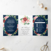 Invitation Trois Volets Mariage en bois de la marine florale de Bourgogne  (Intérieur)