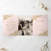 Invitation Trois Volets Mariage en dentelle rose et or (Intérieur)