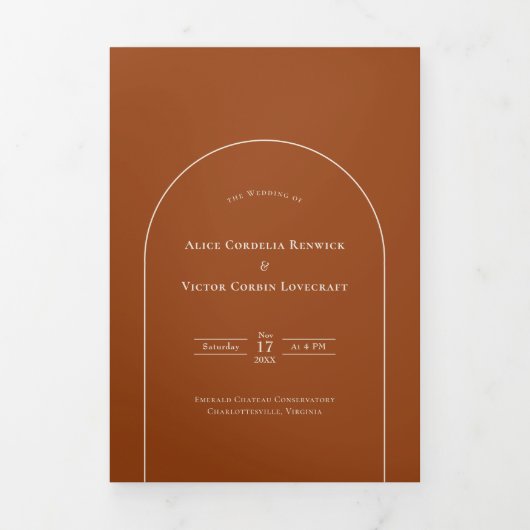 Invitation Trois Volets Mariage en terre cuite Boho Arch simple (Page de couverture)