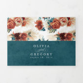 Invitation Trois Volets Mariage en terre cuite et bleu Turquoise élégant B (Page de couverture)