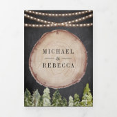 Invitation Trois Volets Mariage en tranche de bois rustique (Page de couverture)