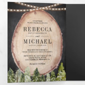 Invitation Trois Volets Mariage en tranche de bois rustique (Intérieur en premier)