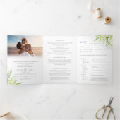 Invitation Trois Volets Mariage eucalyptus feuille vert blanc tout en un (Intérieur)