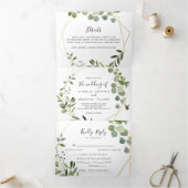 Invitation Trois Volets Mariage Eucalyptus Géométrique Vert Or (Intérieur)