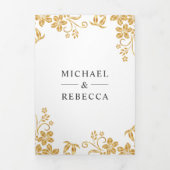 Invitation Trois Volets Mariage Feuille à huile blanche et or (Page de couverture)