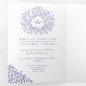 Invitation Trois Volets Mariage feuille blanc monogramme (Intérieur en premier)
