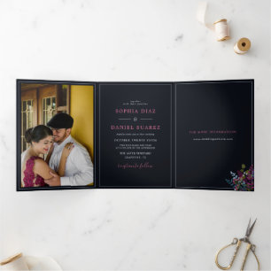 Invitation Trois Volets Mariage Feuille Blue Burgundy Olive