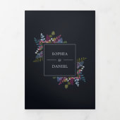 Invitation Trois Volets Mariage Feuille Blue Burgundy Olive (Page de couverture)