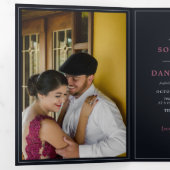 Invitation Trois Volets Mariage Feuille Blue Burgundy Olive (Intérieur en premier)