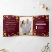 Invitation Trois Volets Mariage Feuille de Bourgogne et d'or (Intérieur)