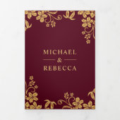Invitation Trois Volets Mariage Feuille de Bourgogne et d'or (Page de couverture)