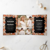 Invitation Trois Volets Mariage Fleur sauvage Super noir orange (Intérieur)