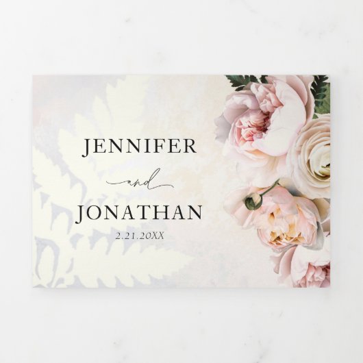 Invitation Trois Volets Mariage Fleuris Rose Tendre Élégant  (Page de couverture)