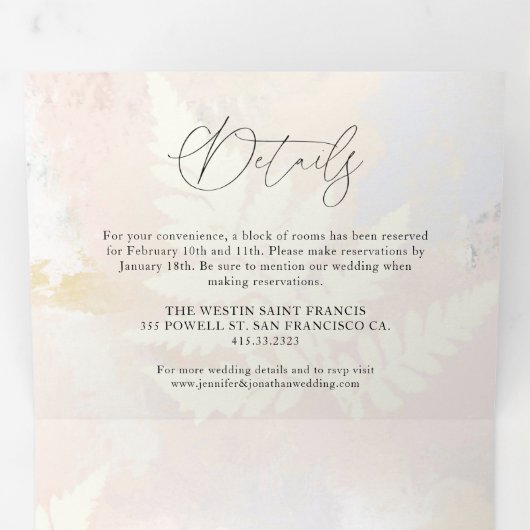 Invitation Trois Volets Mariage Fleuris Rose Tendre Élégant  (Intérieur en premier)