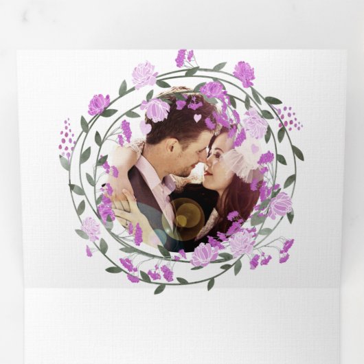 Invitation Trois Volets Mariage Fleurs de Lavande Rose et Pivoine Violette (Intérieur en premier)