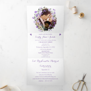 Invitation Trois Volets Mariage floral Améthyste Orchidée violet Lilac Peo
