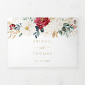 Invitation Trois Volets Mariage Floral Blanc Burgundy Or Classique (Page de couverture)