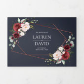 Invitation Trois Volets Mariage floral bleu bleu cuivre (Page de couverture)