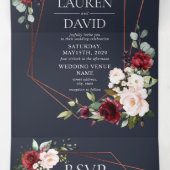 Invitation Trois Volets Mariage floral bleu bleu cuivre (Intérieur au milieu)