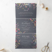 Invitation Trois Volets Mariage floral bleu classique (Intérieur)