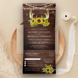 Invitation Trois Volets Mariage Floral Bois de Grange Tournesols Bois de C