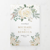Invitation Trois Volets Mariage floral d'ivoire d'or rustique (Page de couverture)