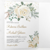 Invitation Trois Volets Mariage floral d'ivoire d'or rustique (Intérieur en premier)