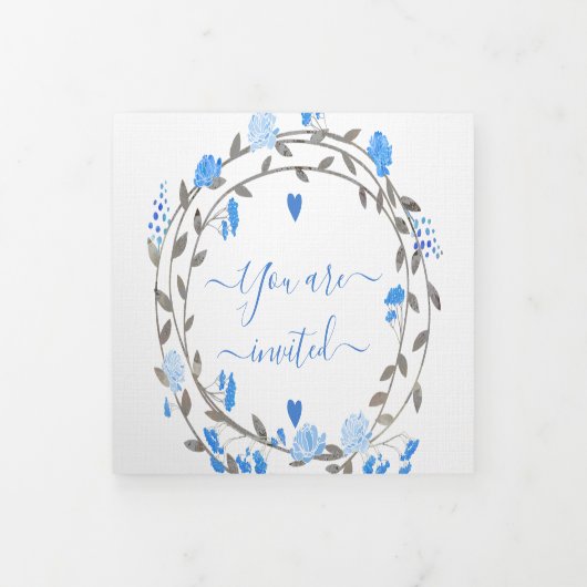 Invitation Trois Volets Mariage floral élégant aux pivoines violettes   (Protection)