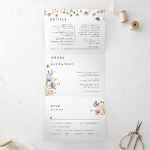 Invitation Trois Volets Mariage floral élégant tout en un