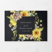 Invitation Trois Volets Mariage FLORAL EUCALYPTUS DE L'ÉCLAIRAGE NOIR RUST (Page de couverture)