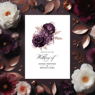 Invitation Trois Volets Mariage floral foncé violet et Rose or