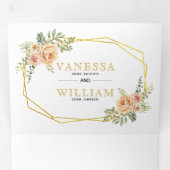 Invitation Trois Volets Mariage floral géométrique or (Intérieur en premier)
