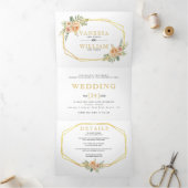 Invitation Trois Volets Mariage floral géométrique or (Intérieur)