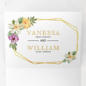 Invitation Trois Volets Mariage floral or géométrique polygone aquarelle (Intérieur en premier)