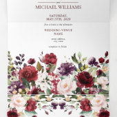 Invitation Trois Volets Mariage floral romantique Bourgogne (Intérieur au milieu)