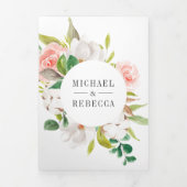 Invitation Trois Volets Mariage floral rose blanc Magnolia Coton (Page de couverture)