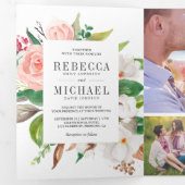 Invitation Trois Volets Mariage floral rose blanc Magnolia Coton (Intérieur en premier)