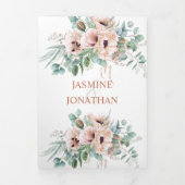 Invitation Trois Volets Mariage floral rose et ivoire (Page de couverture)