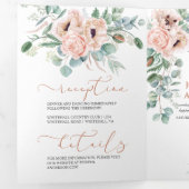 Invitation Trois Volets Mariage floral rose et ivoire (Intérieur en premier)