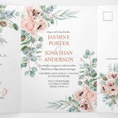 Invitation Trois Volets Mariage floral rose et ivoire (Intérieur au milieu)