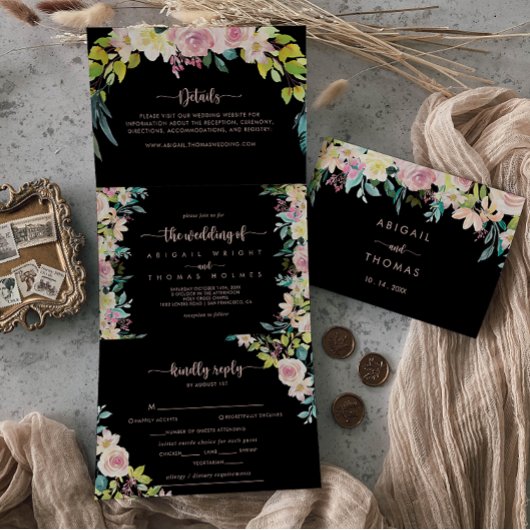 Invitation Trois Volets Mariage Floral rose Gold Spring
